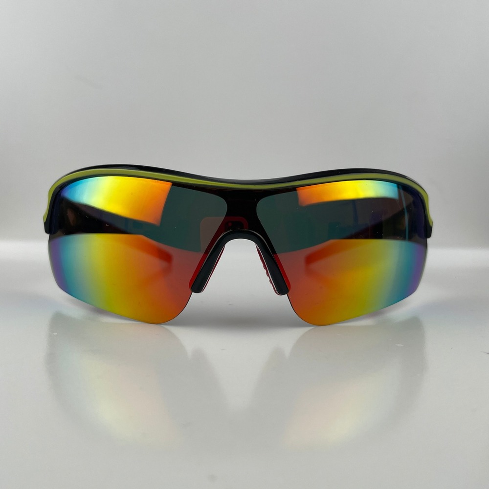 Mens Sport Wrap Sunglasses Black Neon Yellow Red Iridescent Mirrored Shield Y2K